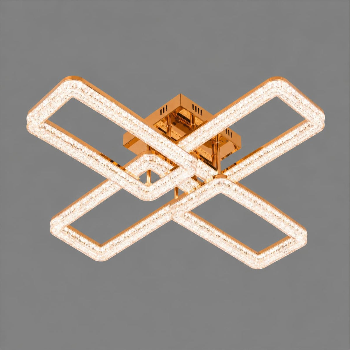 Lustra LED RFAN, Model K2552/2+2A, cu Telecomanda, 3 Tipuri de Lumina, Intensitate Reglabila, 144W, Auriu