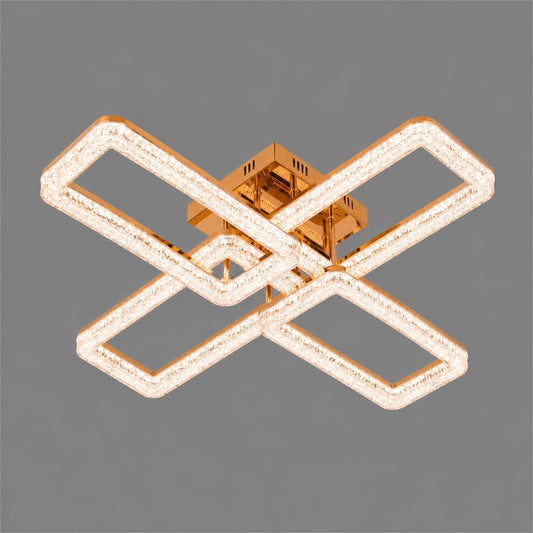 Lustra LED RFAN, Model K2552/2+2A, cu Telecomanda, 3 Tipuri de Lumina, Intensitate Reglabila, 144W, Auriu