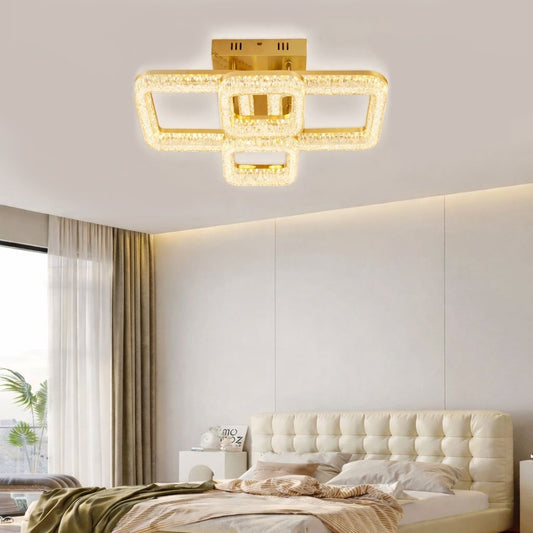 Lustra LED RFAN, Model K3535/2+2BGD, Cu Telecomanda, 3 Tipuri De Lumina, Intensitate Reglabila, 120W, Auriu