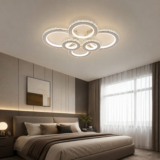 Lustra LED RFAN, Model R9001/4+2, cu Telecomanda, 3 Tipuri de Lumina, Intensitate Reglabila, 240W, Alb