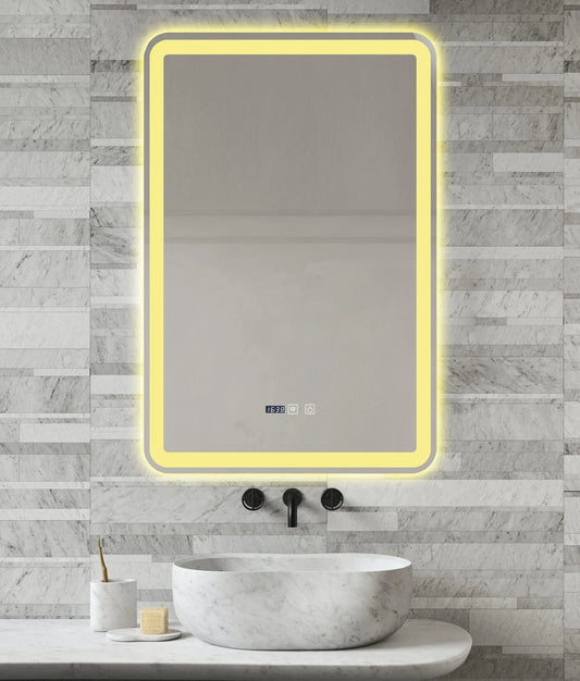 Oglinda LED si Touch, cu Functie Dezaburire si Ceas, 3 Tipuri De Lumina, 60x90 cm, J168 Smack