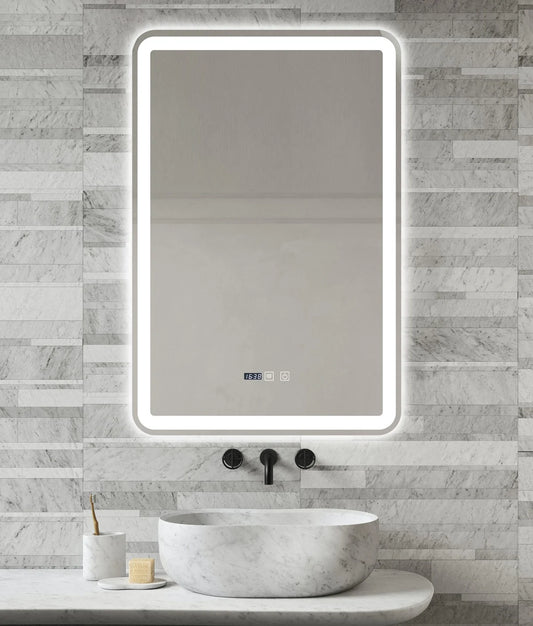 Oglinda LED si Touch, cu Functie Dezaburire si Ceas, 3 Tipuri De Lumina, 60x90 cm, J168 Smack