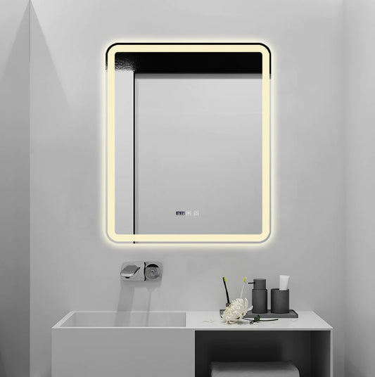 Oglinda LED si Touch, cu Functie Dezaburire si Ceas, 3 Tipuri De Lumina, 75x90 cm, J169 Smack