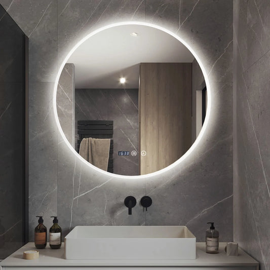 Oglinda LED si Touch, cu Functie Dezaburire si Ceas, 3 Tipuri De Lumina, Rama Acril, 70 cm, J182-70 Smack
