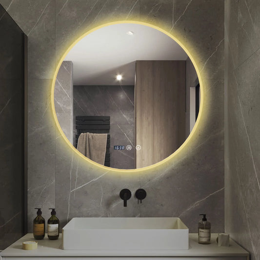 Oglinda LED si Touch, cu Functie Dezaburire si Ceas, 3 Tipuri De Lumina, Rama Acril, 70 cm, J182-70 Smack