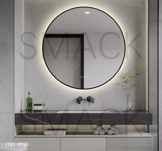 Oglinda LED si Touch, cu Functie Dezaburire si Ceas, 3 Tipuri De Lumina, Rama Negru Mat, 80 cm, J181-80 Smack