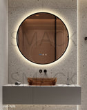 Oglinda LED si Touch, cu Functie Dezaburire si Ceas, 3 Tipuri De Lumina, Rama Negru Mat, 70 cm, J181-70 Smack