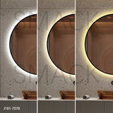 Oglinda LED si Touch, cu Functie Dezaburire si Ceas, 3 Tipuri De Lumina, Rama Negru Mat, 70 cm, J181-70 Smack