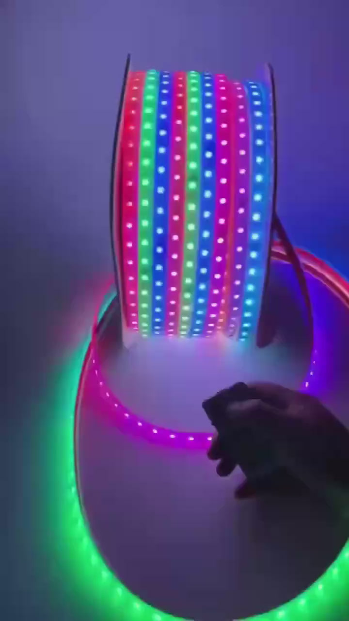 Banda LED Digitala RFAN, RGB, 10W/m, 100m/Rola, 220V, IP65, Cu Telecomanda si Aplicatie