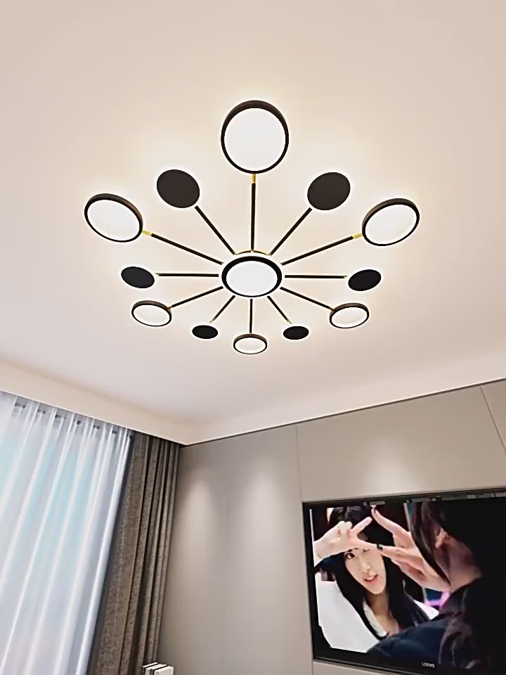Lustra LED RFAN, Model R9149/3+3+1, Cu Telecomanda, 3 Tipuri De Lumina, Intensitate Reglabila, 92W, Negru
