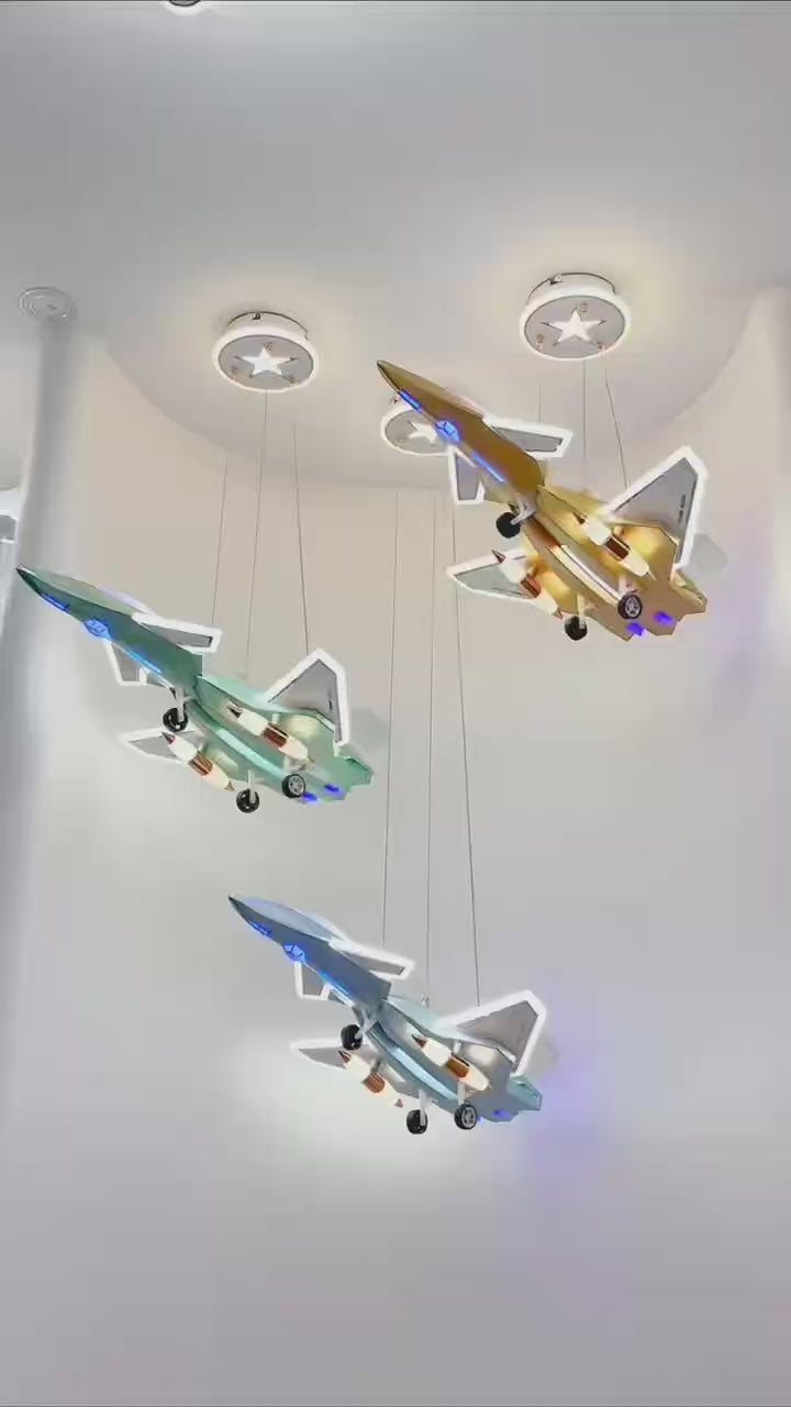 Pendul Avion RFAN, Model D188, 3 Tipuri Lumina, Cu Telecomanda, Inaltime Reglabila, 240W, Galben-Auriu