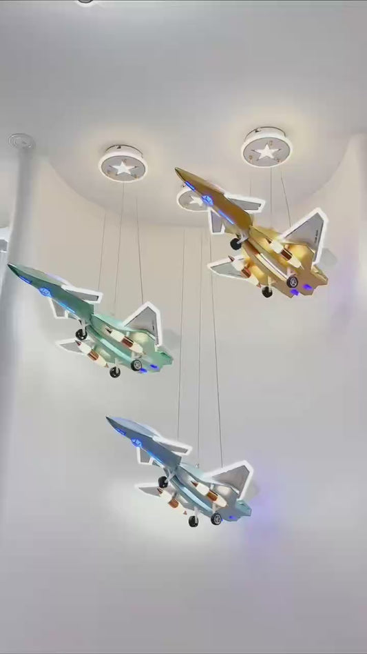 Pendul Avion RFAN, Model D188, 3 Tipuri Lumina, Cu Telecomanda, Inaltime Reglabila, 240W, Galben-Auriu