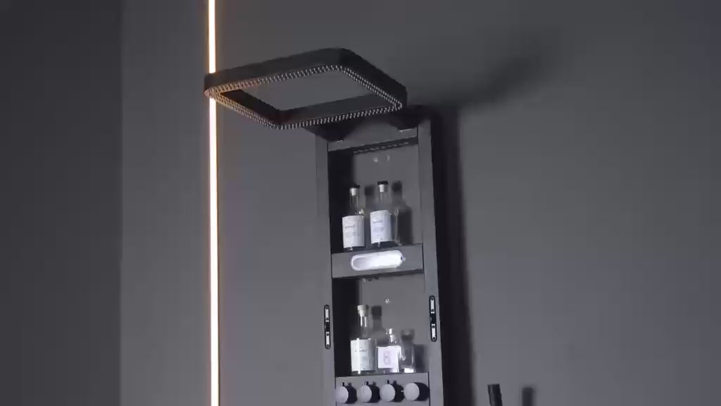 Panou de Duș Premium Negru Mat cu LED Albastru și Afișaj Digital, Inox SUS304, 119x36x8 cm