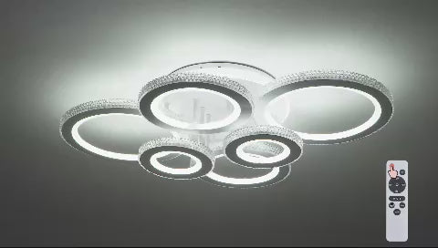 Lustra LED RFAN, Model M600-6, Cu Telecomanda, 3 Tipuri De Lumina Plus Lumina RGB, Intensitate Reglabila, 172W, Alb