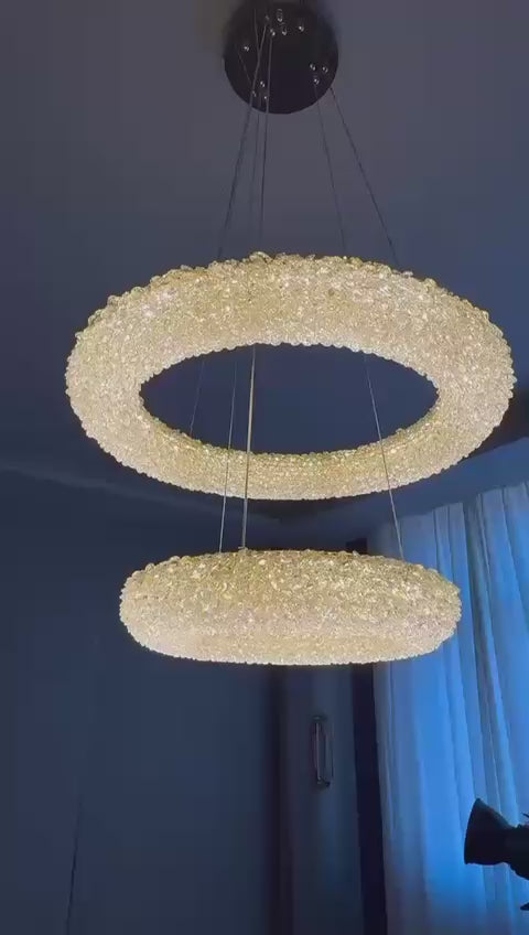 Candelabru LED RFAN, Model H98022-600+800HCT, Textura Cristal, Metal, 212W, Auriu