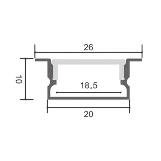 Profil LED Incastrat, 20 x 10, Lungime 2m, Aluminiu
