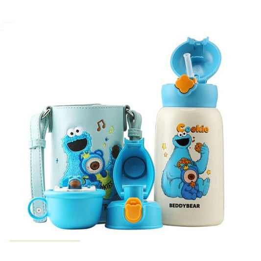 Termos Copii Cu Husa, Pai si Cana, BeddyBear, Sesame Street Elmo Monster, 630 ml, Albastru