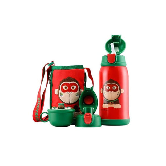 Termos Copii Cu Husa, Pai si Cana, BeddyBear, Maimuta, 630 ml, Rosu
