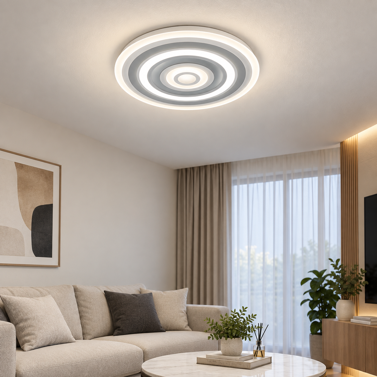 Lustra LED RFAN, Model 6527-2, 3 Tipuri de Lumina, 60W, Alb