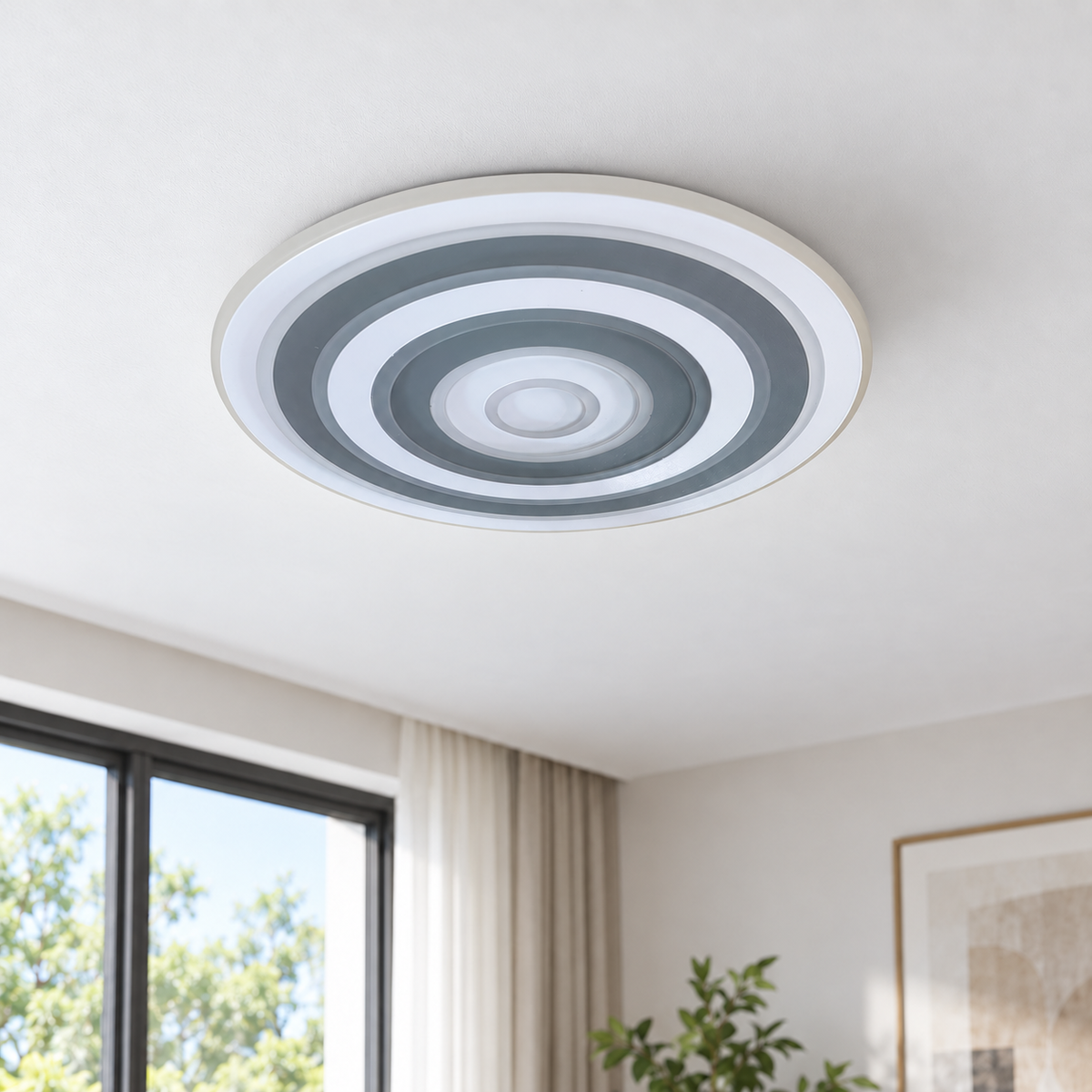 Lustra RFAN 6527-2 alb intr-un interior luminos cu iluminarea oprita