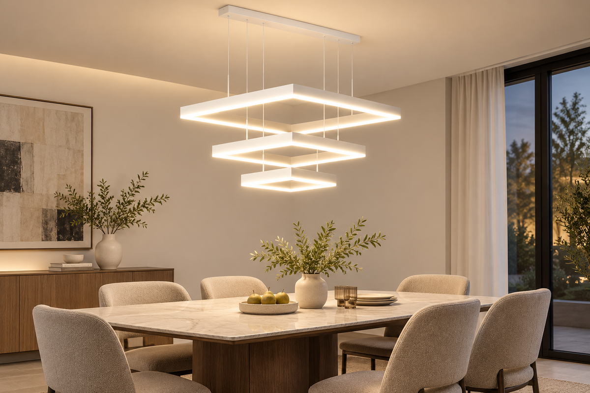 Pendul RFAN 9510-3WH alb cu lumina calda de 3000K intr-un dining