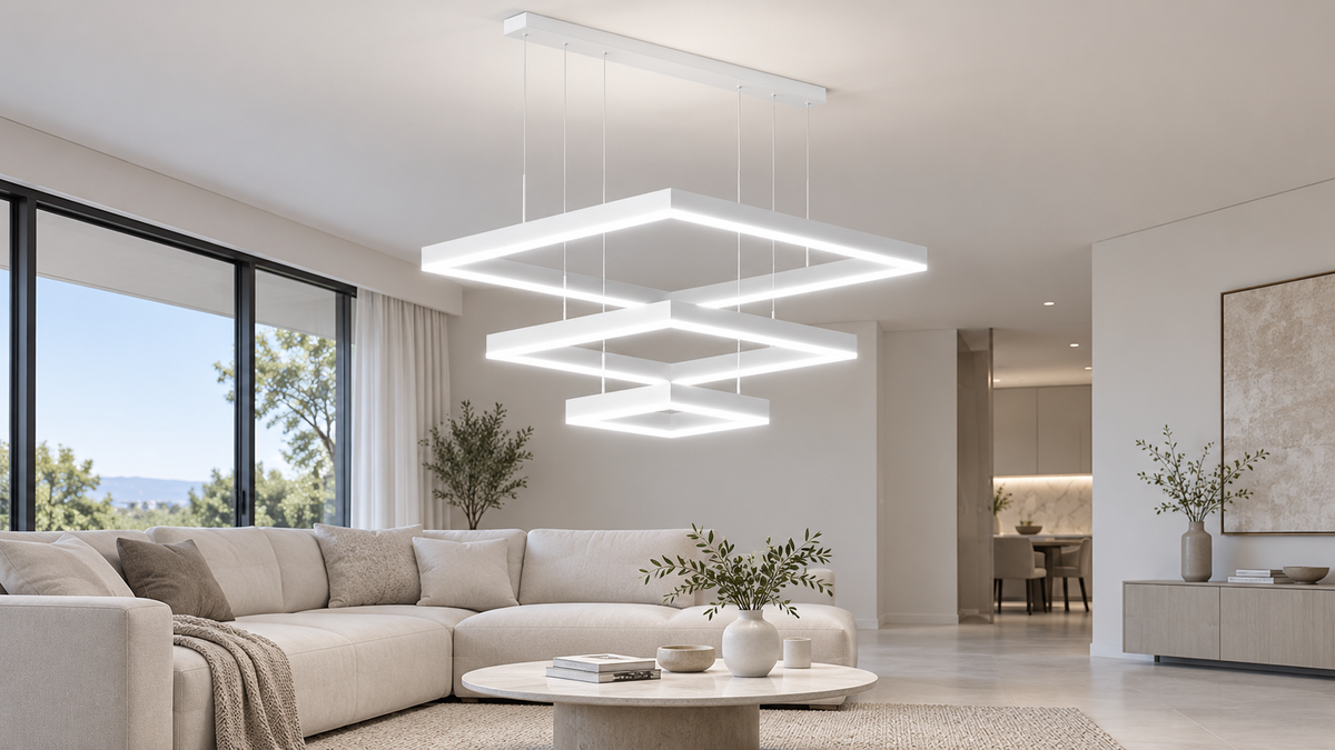 Pendul RFAN 9510-3WH alb cu lumina rece de 6500K intr-un interior contemporan