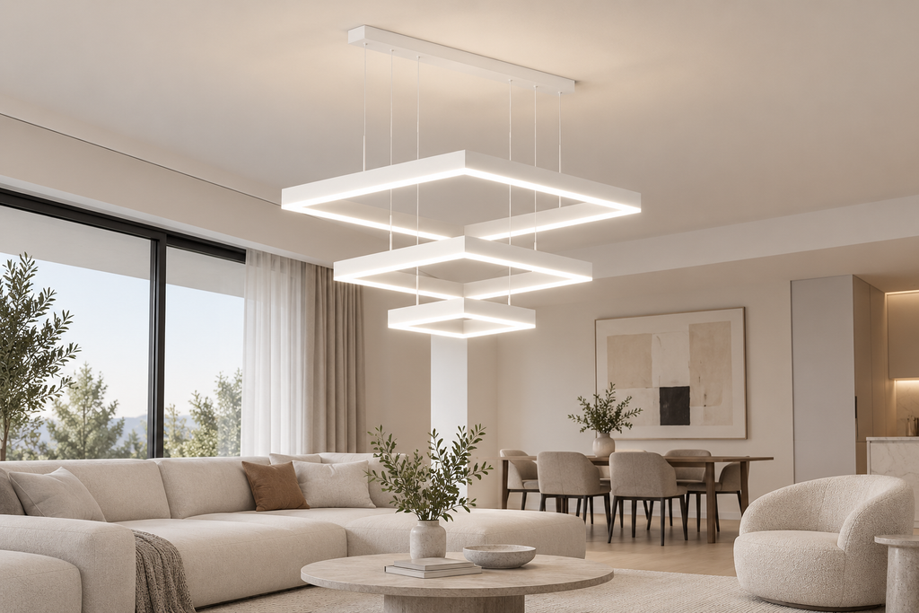Pendul RFAN, Model 9510-3, cu Telecomanda, 3 Tipuri de Lumina, Inaltime Reglabila, 96W, Alb