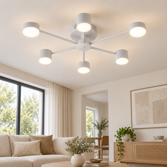 Lustra LED RFAN, Model R9029-6, cu Telecomanda, 3 Tipuri de Lumina, Intensitate Reglabila, 72W, Alb