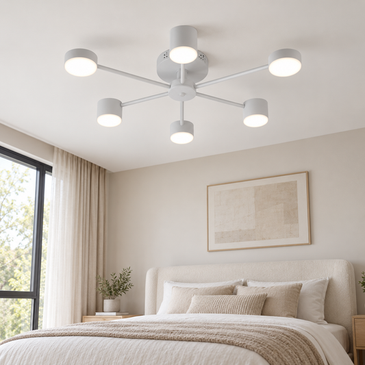 Lustra LED RFAN, Model R9029-6, cu Telecomanda, 3 Tipuri de Lumina, Intensitate Reglabila, 72W, Alb