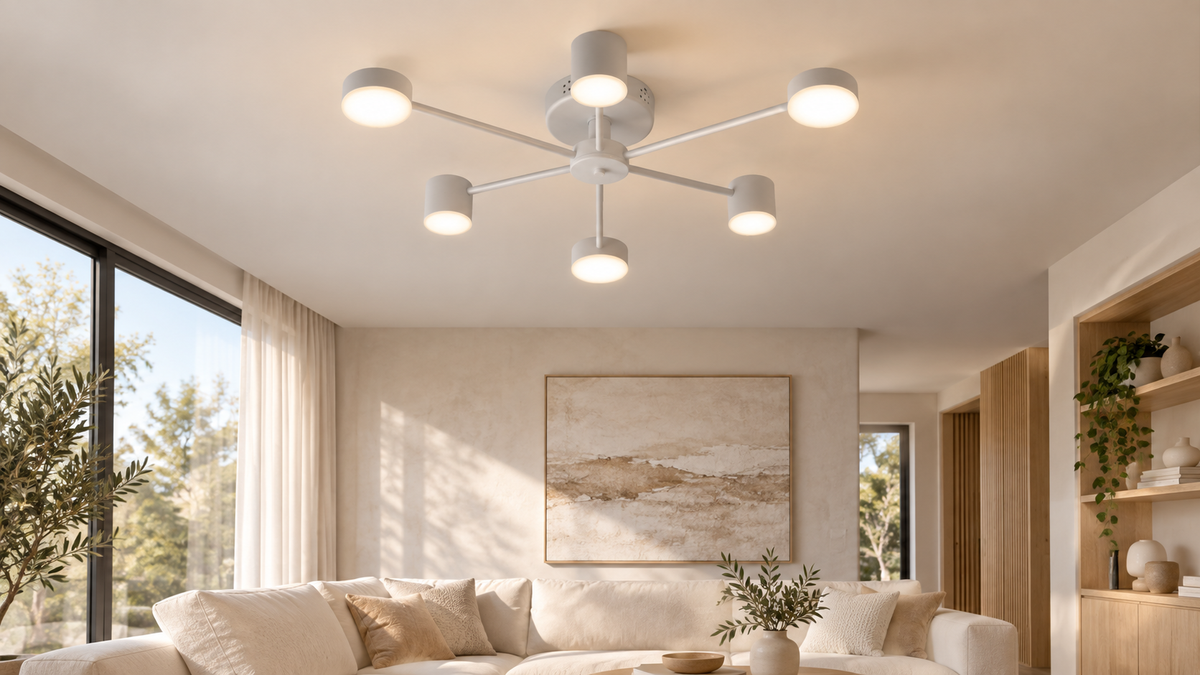 Lustra LED RFAN, Model R9029-6, cu Telecomanda, 3 Tipuri de Lumina, Intensitate Reglabila, 72W, Alb