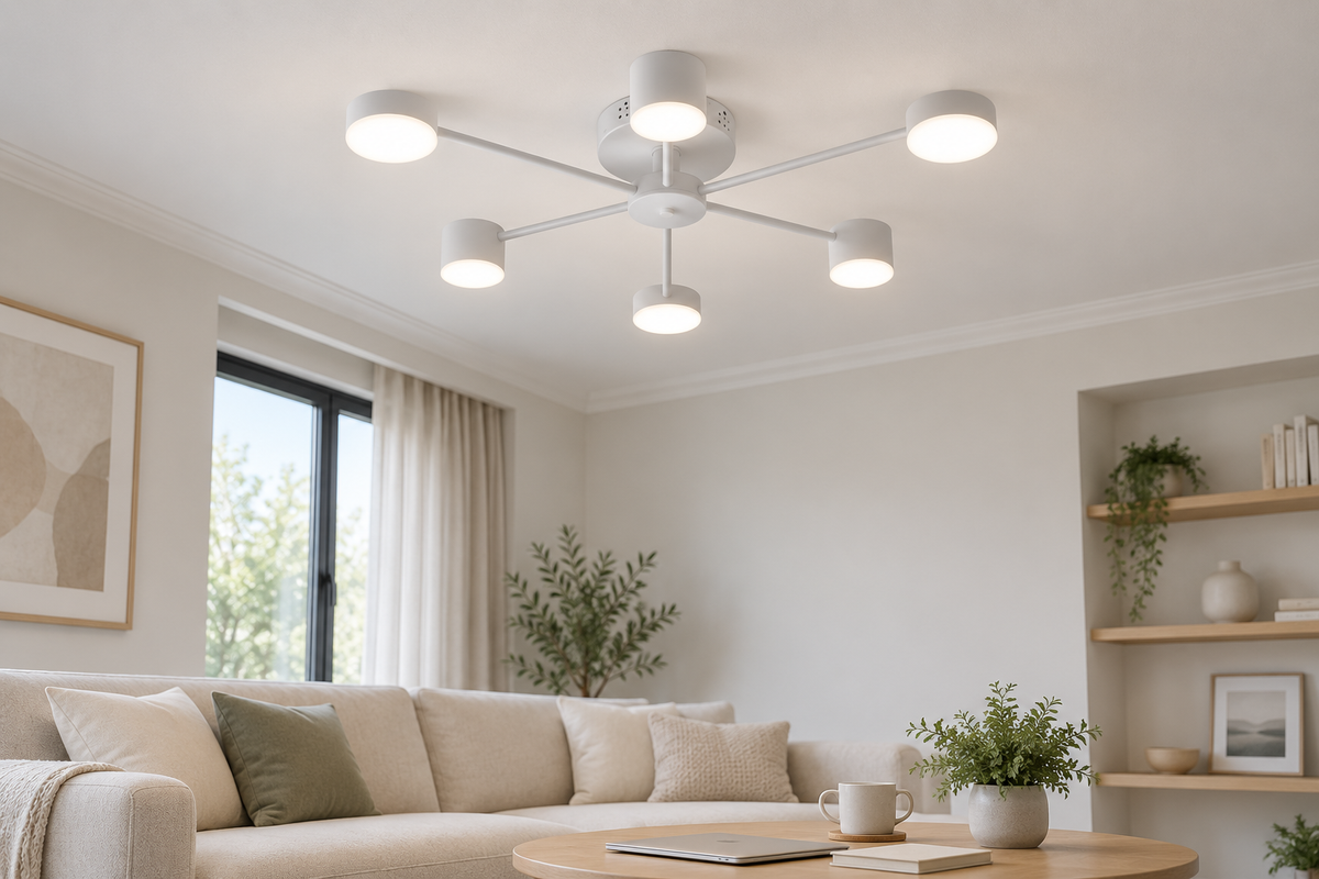 Lustra LED RFAN, Model R9029-6, cu Telecomanda, 3 Tipuri de Lumina, Intensitate Reglabila, 72W, Alb