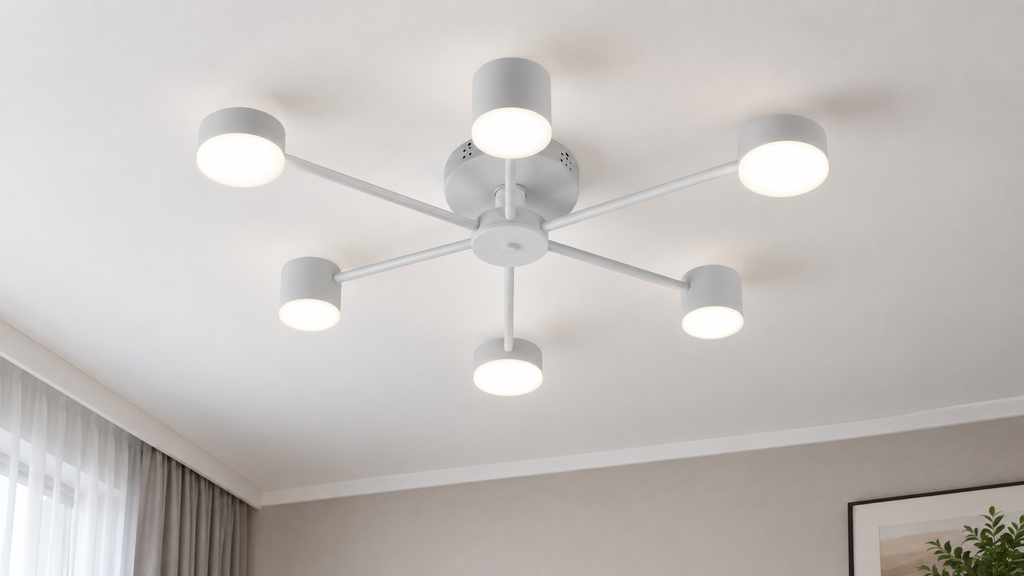Lustra LED RFAN, Model R9029-6, cu Telecomanda, 3 Tipuri de Lumina, Intensitate Reglabila, 72W, Alb