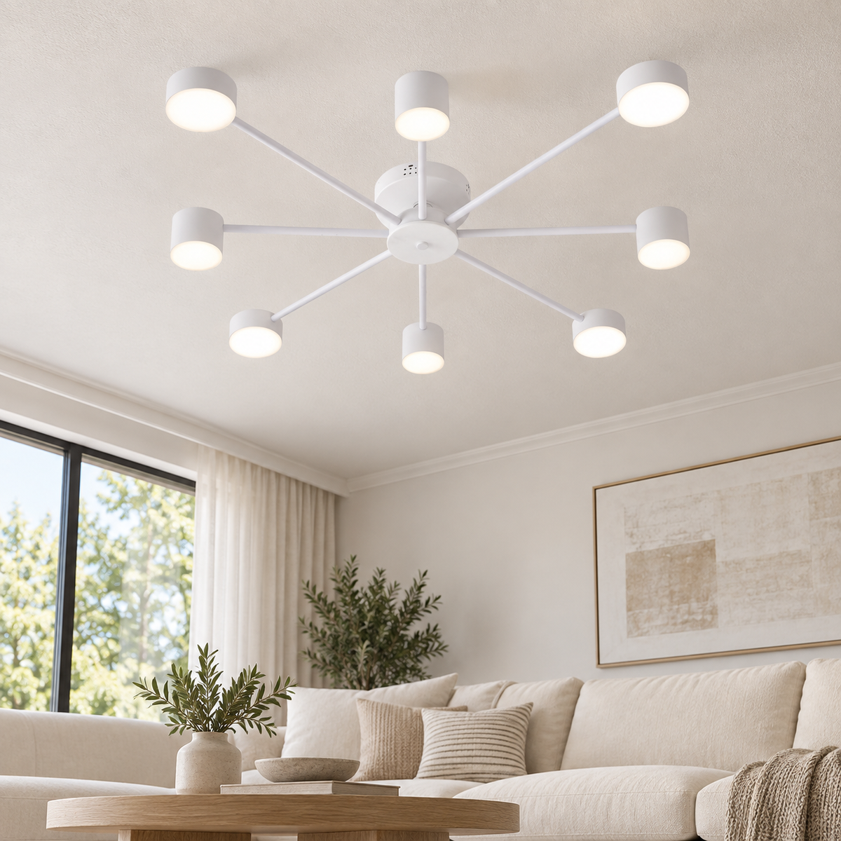 Lustra LED RFAN, Model R9029-8, cu Telecomanda, 3 Tipuri de Lumina, Intensitate Reglabila, 96W, Alb