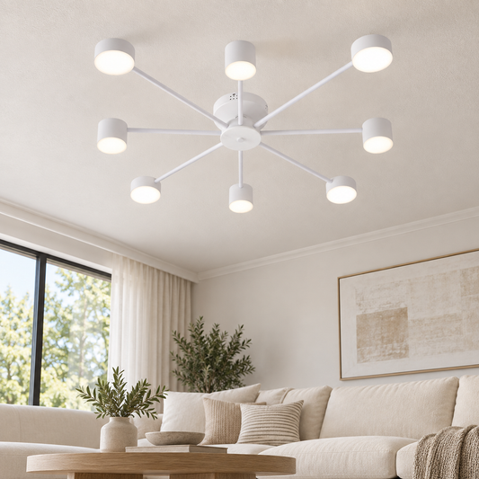 Lustra LED RFAN, Model R9029-8, cu Telecomanda, 3 Tipuri de Lumina, Intensitate Reglabila, 96W, Alb