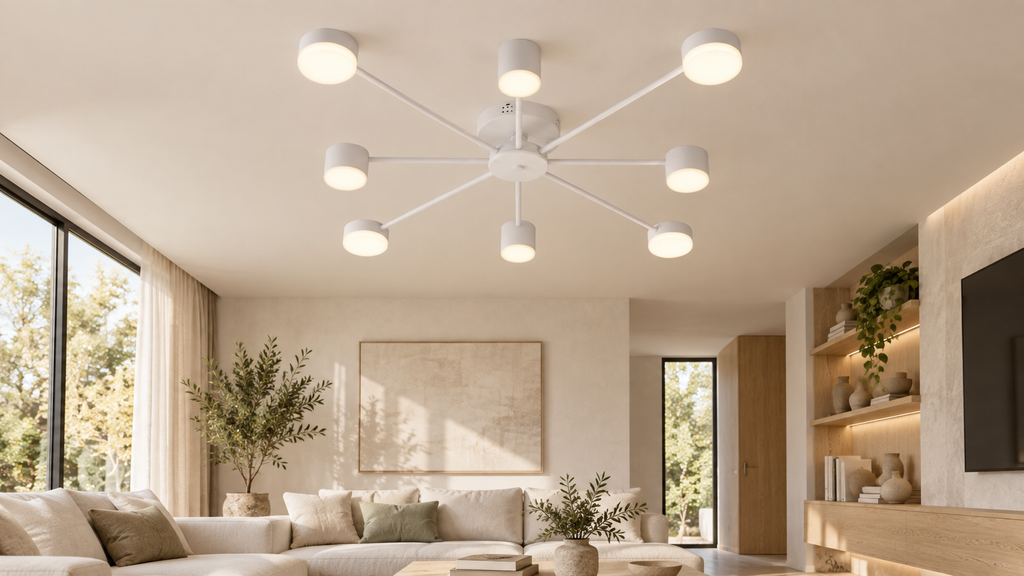 Lustra LED RFAN, Model R9029-8, cu Telecomanda, 3 Tipuri de Lumina, Intensitate Reglabila, 96W, Alb