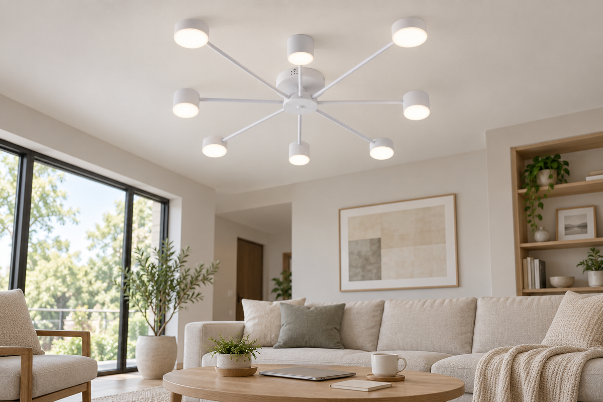 Lustra LED RFAN, Model R9029-8, cu Telecomanda, 3 Tipuri de Lumina, Intensitate Reglabila, 96W, Alb