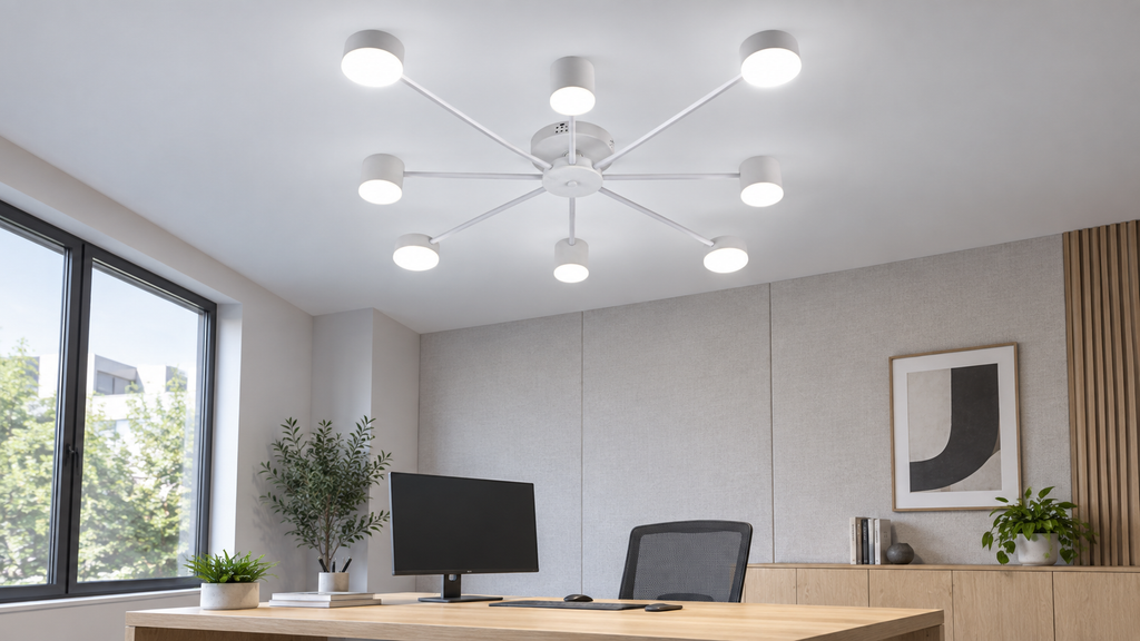 Lustra LED RFAN, Model R9029-8, cu Telecomanda, 3 Tipuri de Lumina, Intensitate Reglabila, 96W, Alb