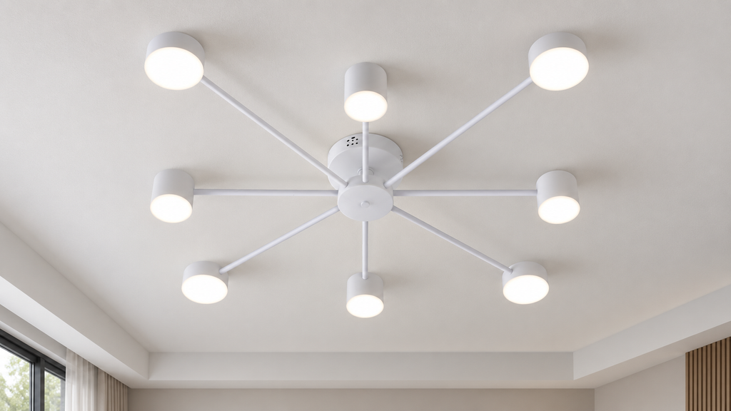 Lustra LED RFAN, Model R9029-8, cu Telecomanda, 3 Tipuri de Lumina, Intensitate Reglabila, 96W, Alb