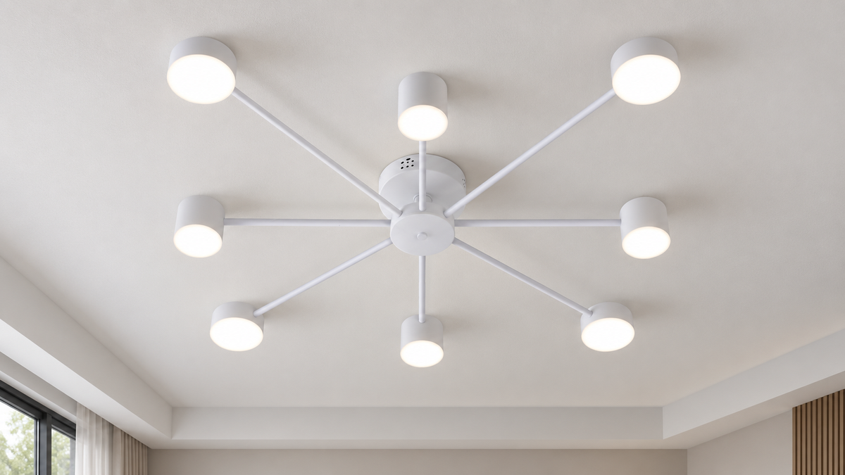 Lustra LED RFAN, Model R9029-8, cu Telecomanda, 3 Tipuri de Lumina, Intensitate Reglabila, 96W, Alb