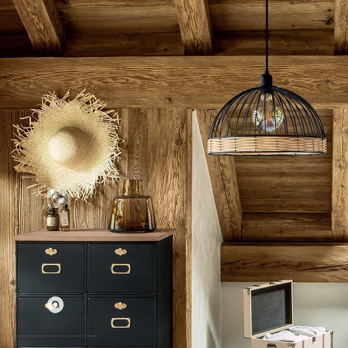 Pendul Rustic RFAN, Model 605-1, 1 x E27, Inaltime Reglabila, Negru