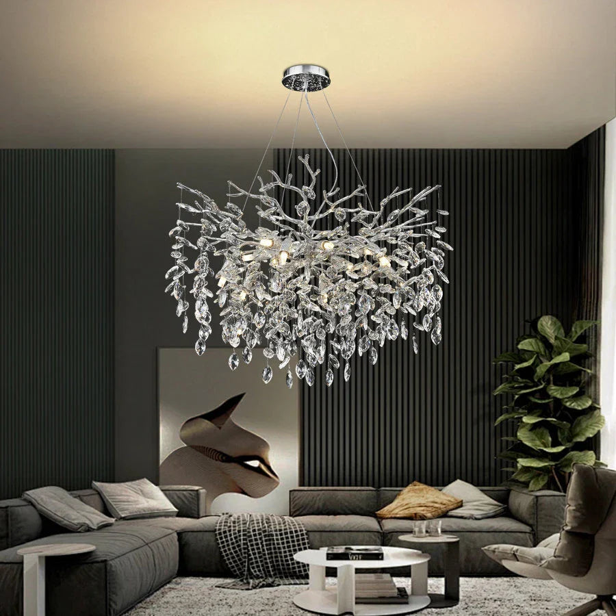Candelabru RFAN, Model 33020/600, Textura Cristal, Metal, 8 X E14, Argintiu