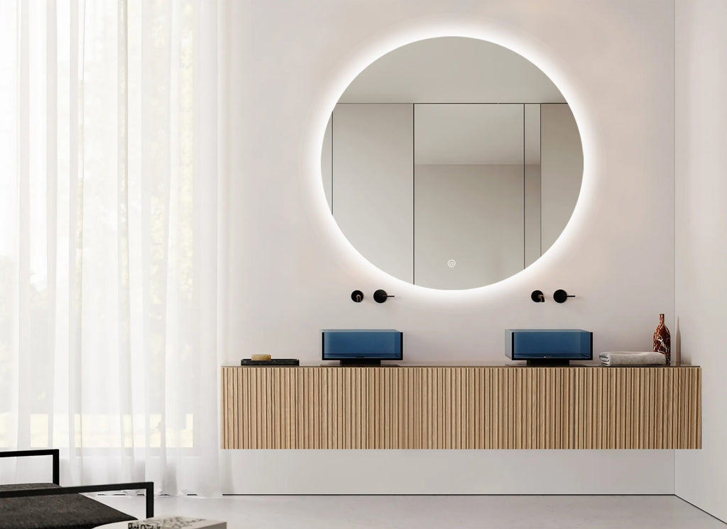 Oglinda LED Rotunda Premium 70×70 cm, Lumina Spate, 3 Tipuri de Lumina – Calda, Rece, Neutra