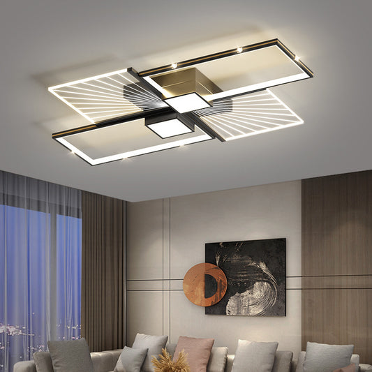 Lustra LED RFAN, Model R9070/6, Cu Telecomanda, 3 Tipuri De Lumina, Intensitate Reglabila, 97W, Negru/Auriu
