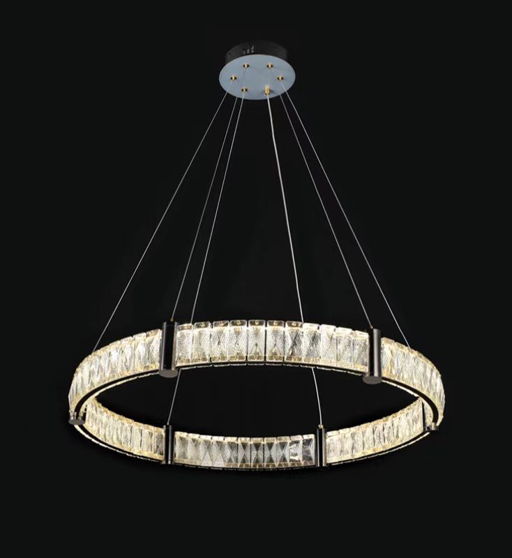 Lustra LED Tip Pendul RFAN, Model R9047-500, Cu Telecomanda, 3 Tipuri De Lumina, Inaltime Reglabila, 118W, Auriu