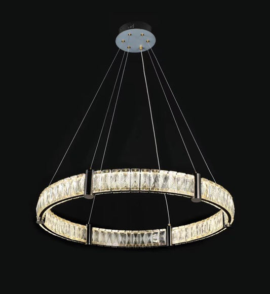 Lustra LED Tip Pendul RFAN, Model R9047-600, Cu Telecomanda, 3 Tipuri De Lumina, Inaltime Reglabila, 128W, Auriu