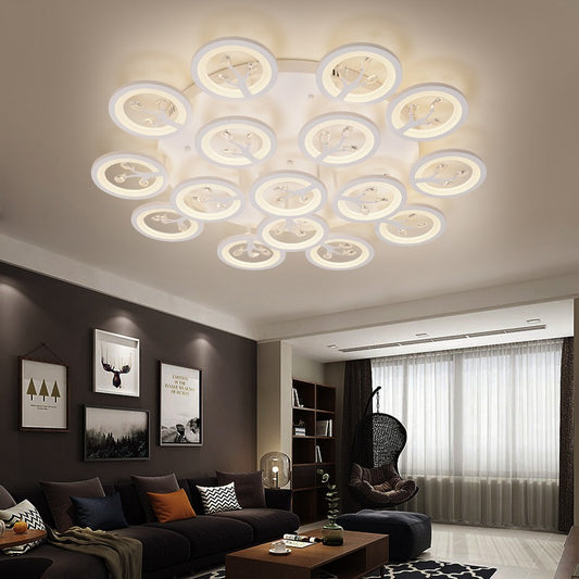 Lustra LED RFAN, Model K27/16, cu Telecomanda, 3 Tipuri de Lumina, Intensitate Reglabila, 280W, Alb