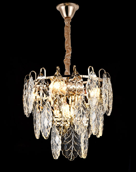 Candelabru RFAN, Model H2032-400, Textura Cristal, Metal, 5 X E27, Auriu
