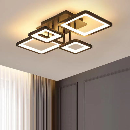 Lustra LED RFAN, Model K002-2+2, cu Telecomanda, 3 Tipuri de Lumina, Intensitate Reglabila, 128W, Maro