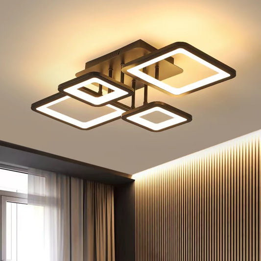 Lustra LED RFAN, Model K002-2+2, cu Telecomanda, 3 Tipuri de Lumina, Intensitate Reglabila, 128W, Maro