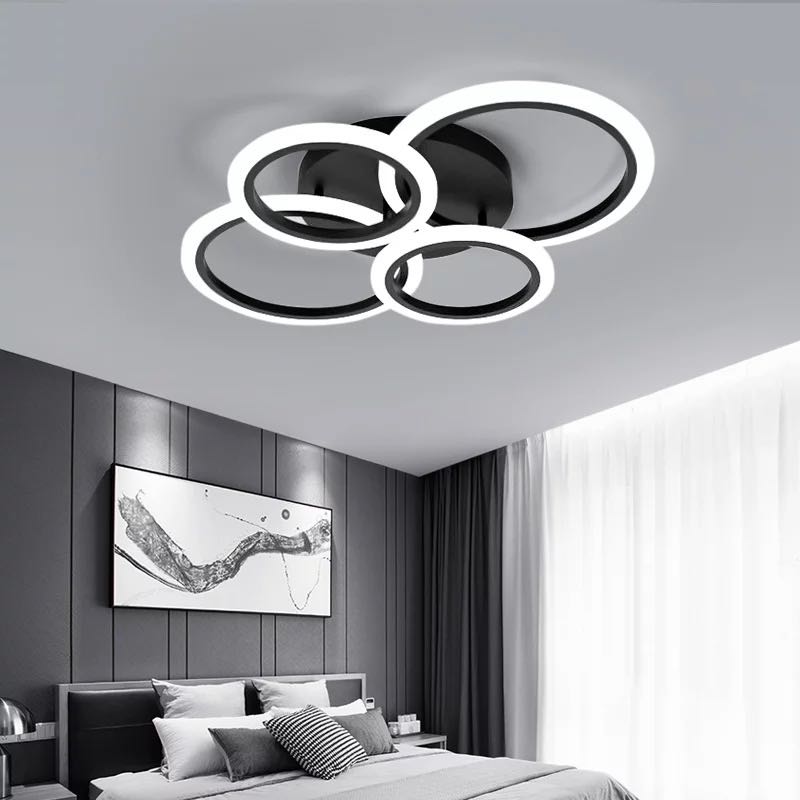 Lustra LED RFAN, Model K001/2+2, cu Telecomanda, 3 Tipuri de Lumina, Intensitate Reglabila, 76W, Negru
